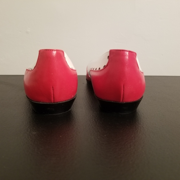 VITTORIO RICCI VINTAGE FLATS RED WHITE LEATHER CUT OUT 80S LOW HEELS COMFY RETRO - Picture 5 of 7